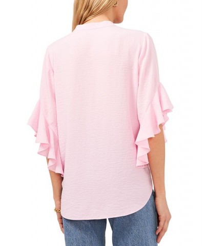 Women's Ruffle Sleeve Henley Blouse Pink Horizon $40.05 Tops