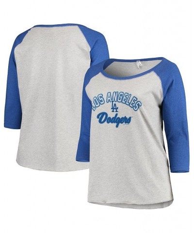 Women's Los Angeles Dodgers Plus Size Baseball Raglan 3/4-Sleeve Tri-Blend T-shirt Multi $32.99 Tops