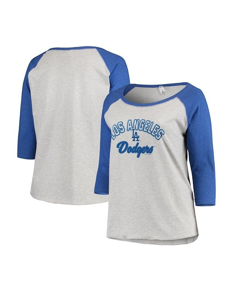 Women's Los Angeles Dodgers Plus Size Baseball Raglan 3/4-Sleeve Tri-Blend T-shirt Multi $32.99 Tops