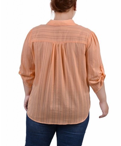 Plus Size 3/4 Roll Tab Sleeve Cotton Blouse Orange $11.68 Tops