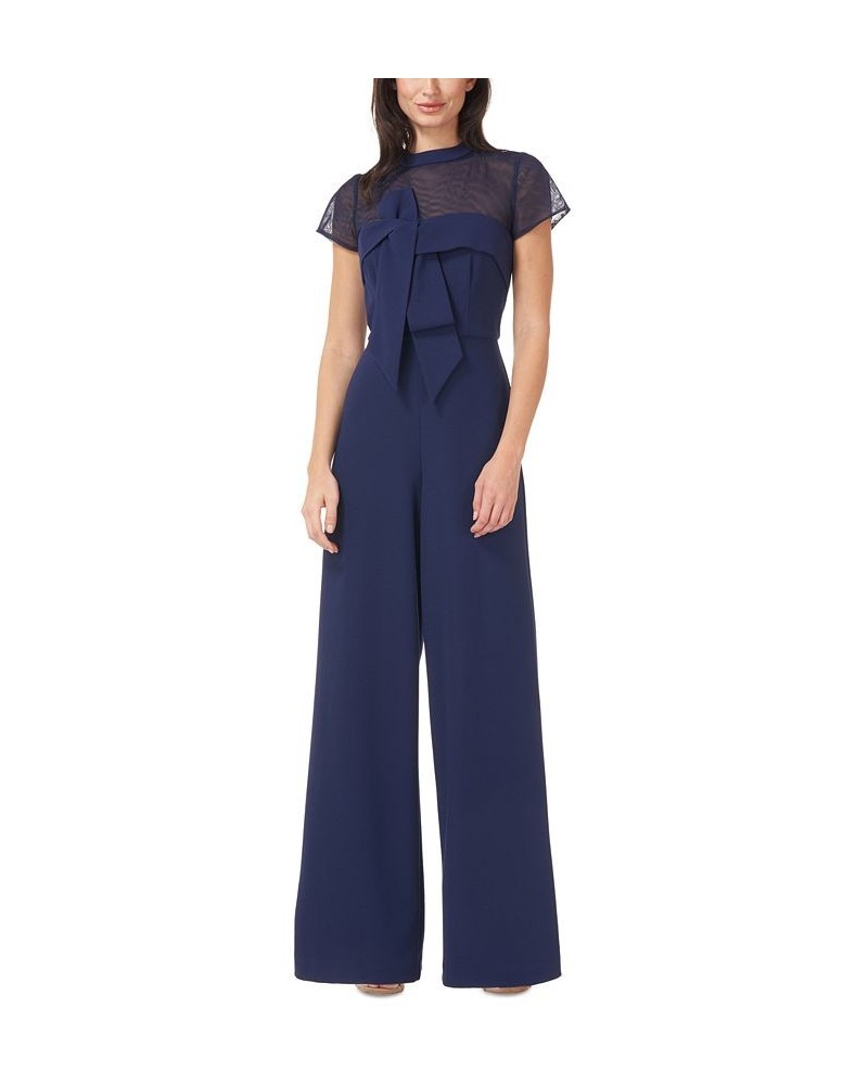 Illusion-Yoke Twist-Front Jumpsuit Navy Blue $64.48 Pants