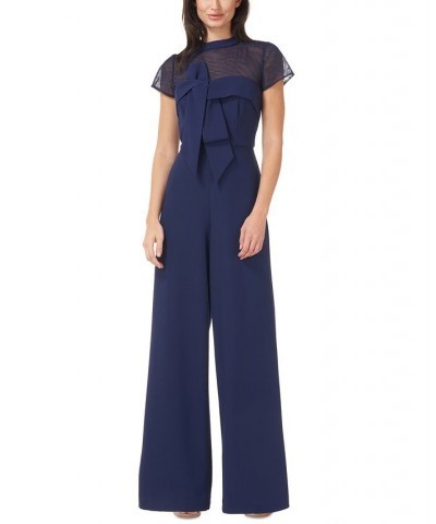 Illusion-Yoke Twist-Front Jumpsuit Navy Blue $64.48 Pants