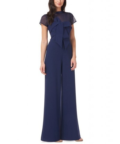 Illusion-Yoke Twist-Front Jumpsuit Navy Blue $64.48 Pants