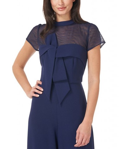 Illusion-Yoke Twist-Front Jumpsuit Navy Blue $64.48 Pants