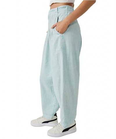 Women's Lotta Love Cotton High-Rise Trousers Blue $41.40 Pants