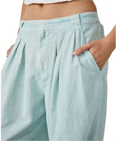 Women's Lotta Love Cotton High-Rise Trousers Blue $41.40 Pants