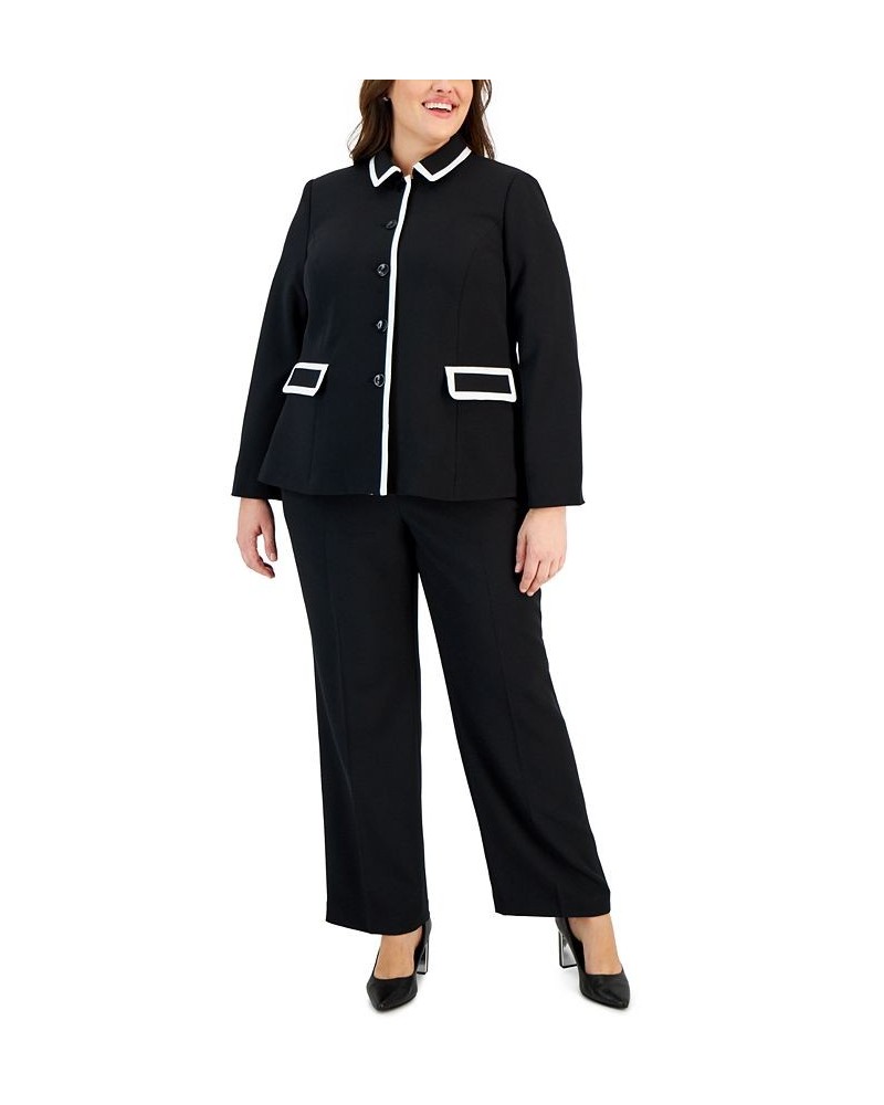 Plus Size Contrast-Trimmed Button-Up Pantsuit Black $76.00 Pants