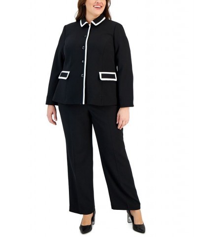 Plus Size Contrast-Trimmed Button-Up Pantsuit Black $76.00 Pants