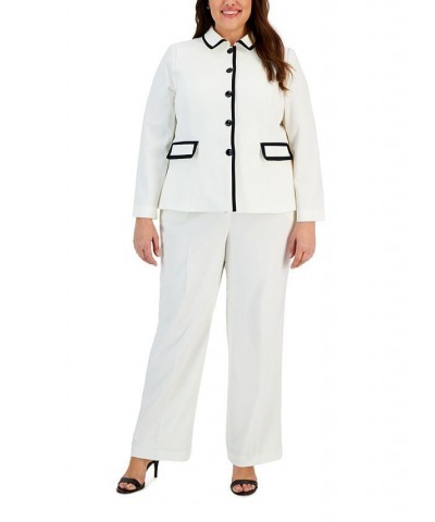 Plus Size Contrast-Trimmed Button-Up Pantsuit Black $76.00 Pants