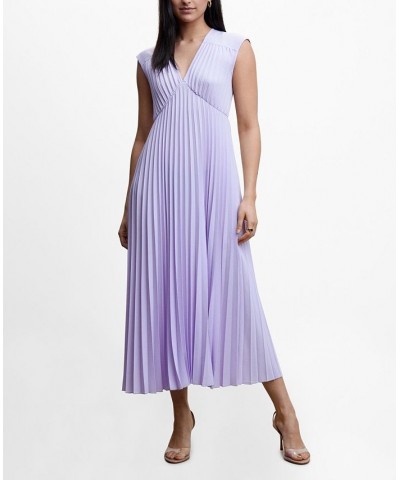 Women's V-Neck Pleated Dress Purple $40.70 Dresses