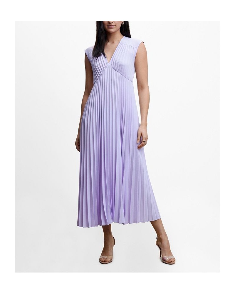 Women's V-Neck Pleated Dress Purple $40.70 Dresses