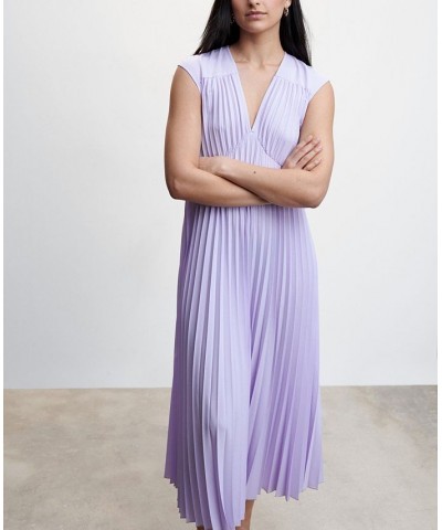 Women's V-Neck Pleated Dress Purple $40.70 Dresses