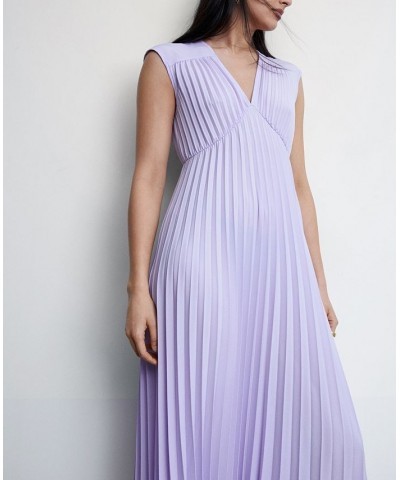 Women's V-Neck Pleated Dress Purple $40.70 Dresses