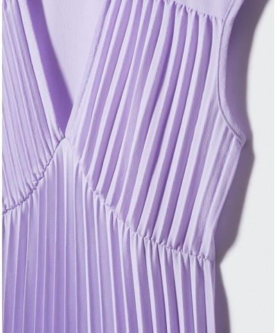 Women's V-Neck Pleated Dress Purple $40.70 Dresses