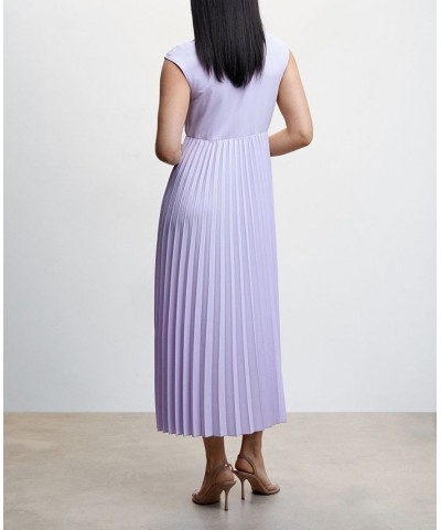 Women's V-Neck Pleated Dress Purple $40.70 Dresses