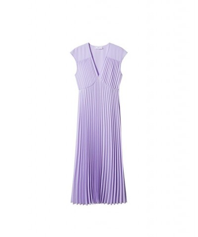 Women's V-Neck Pleated Dress Purple $40.70 Dresses