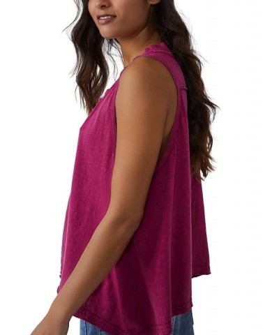 Women's Josie Cotton Buttoned Henley Tank Red $35.36 Tops