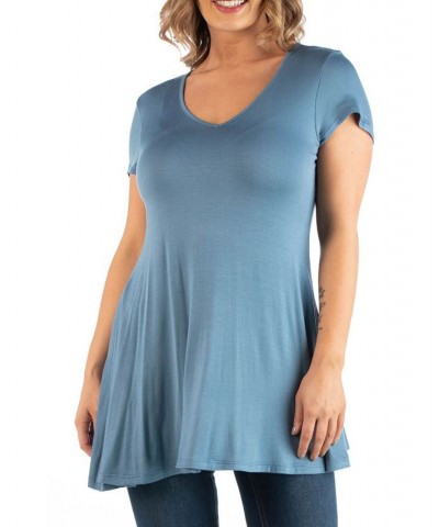 Plus Size Short Sleeve V-neck Tunic T-shirt Blue $28.38 Tops