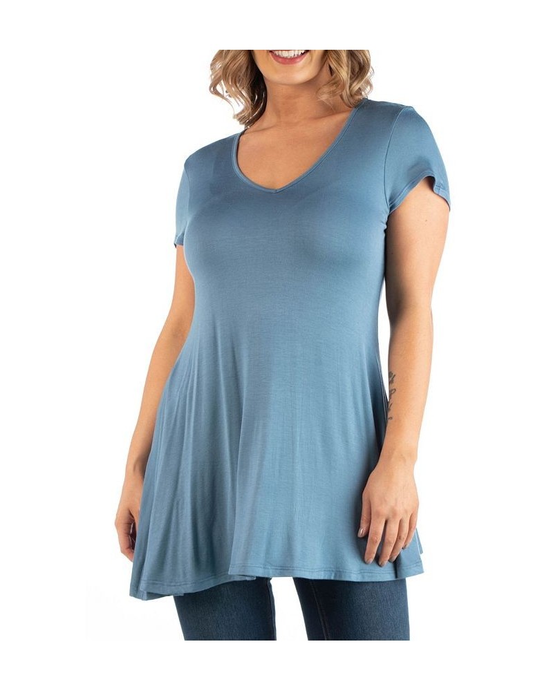 Plus Size Short Sleeve V-neck Tunic T-shirt Blue $28.38 Tops