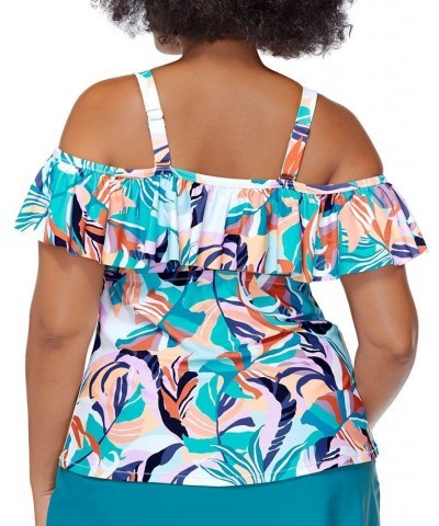 Plus Size Printed Korakia Tortuga Off-The-Shoulder Removable-Strap Tankini Swim Top Teal $32.76 Swimsuits