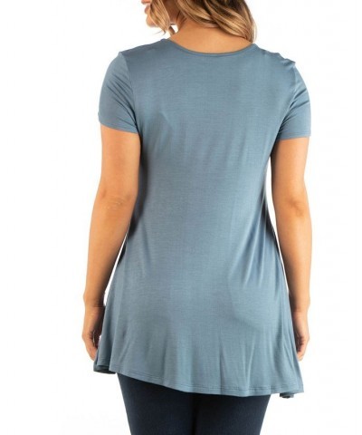 Plus Size Short Sleeve V-neck Tunic T-shirt Blue $28.38 Tops