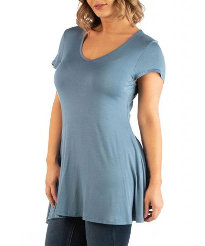 Plus Size Short Sleeve V-neck Tunic T-shirt Blue $28.38 Tops