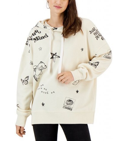 Juniors' Sketch-Print Hoodie Off White $15.29 Sweatshirts