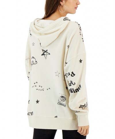 Juniors' Sketch-Print Hoodie Off White $15.29 Sweatshirts