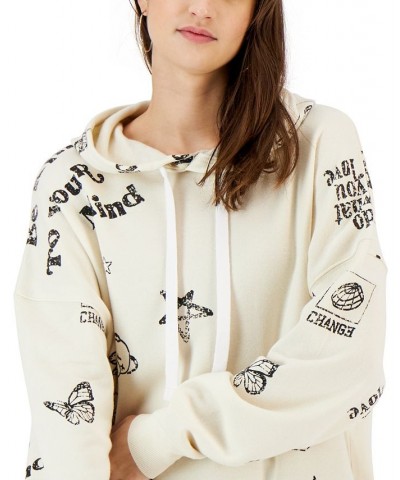 Juniors' Sketch-Print Hoodie Off White $15.29 Sweatshirts