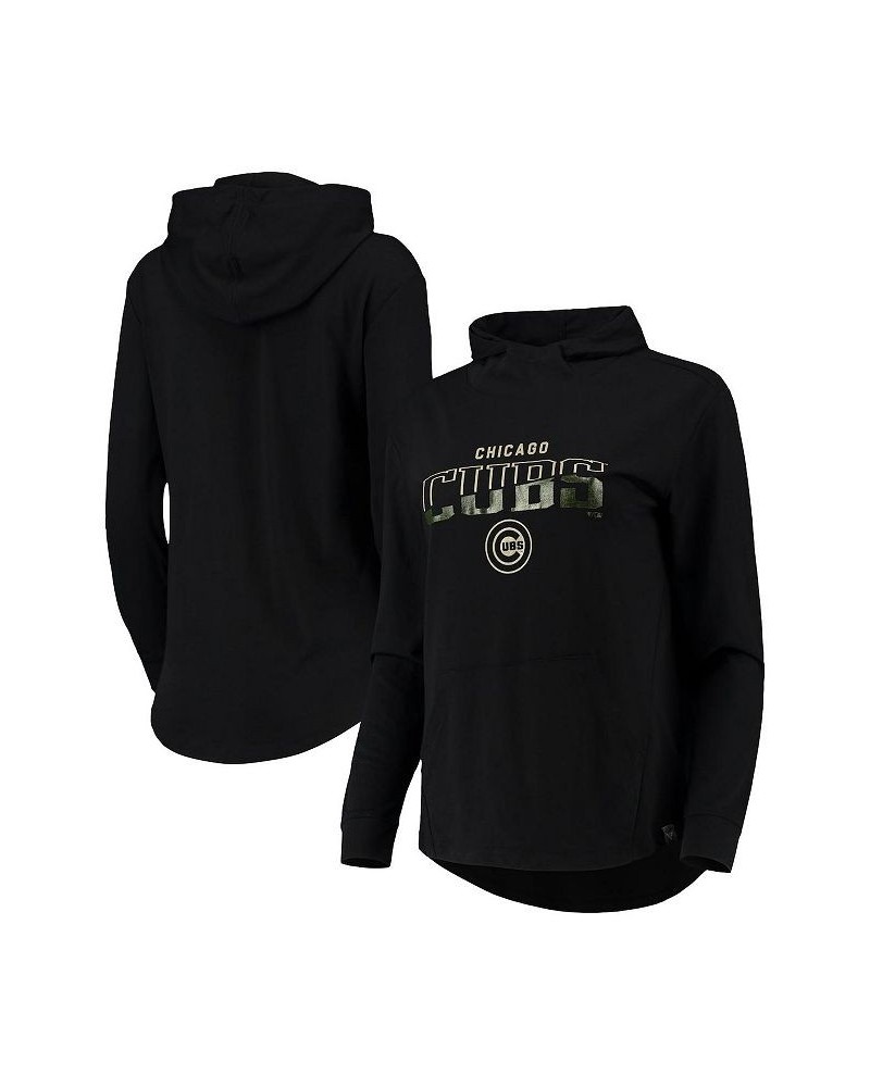 Women's Black Chicago Cubs Vivid Scuba Neck Pullover Hoodie Black $29.40 Sweatshirts