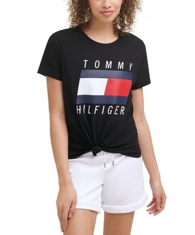 Tie-Front Logo T-Shirt Black $13.61 Tops