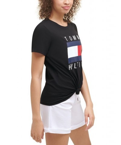 Tie-Front Logo T-Shirt Black $13.61 Tops