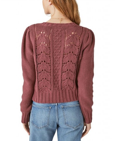 Women's Mixed-Knit Embroidered Cardigan Sweater Rose Brown $42.57 Sweaters