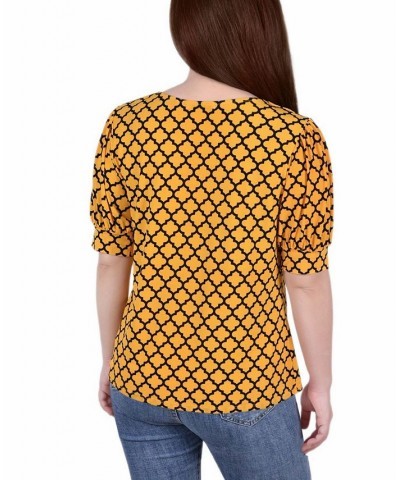 Petite Printed Balloon Sleeve Top Golden Black $14.72 Tops