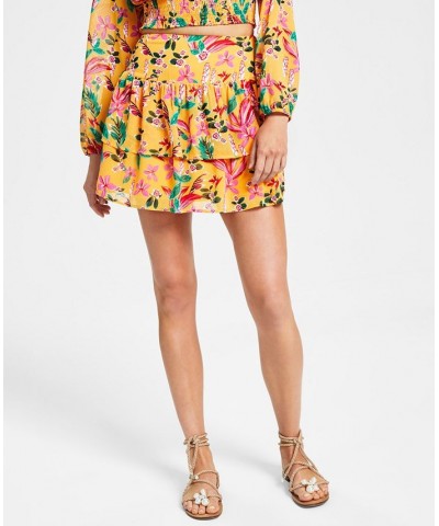 Women's Floral-Print Ruffled Pull-On Mini Skirt Kauai Garden $13.36 Skirts