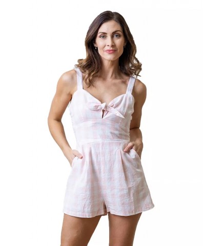 Women's Sleeveless Bow Front Romper Womens Light Pink Check $26.98 Shorts