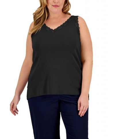 Plus Size Cotton Lace-Trim Top Aqua Oasis $9.59 Tops