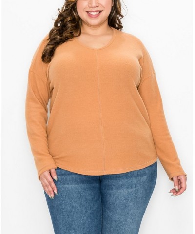 Plus Size Cozy Rib V-neck Dolman Top Brown $21.07 Tops