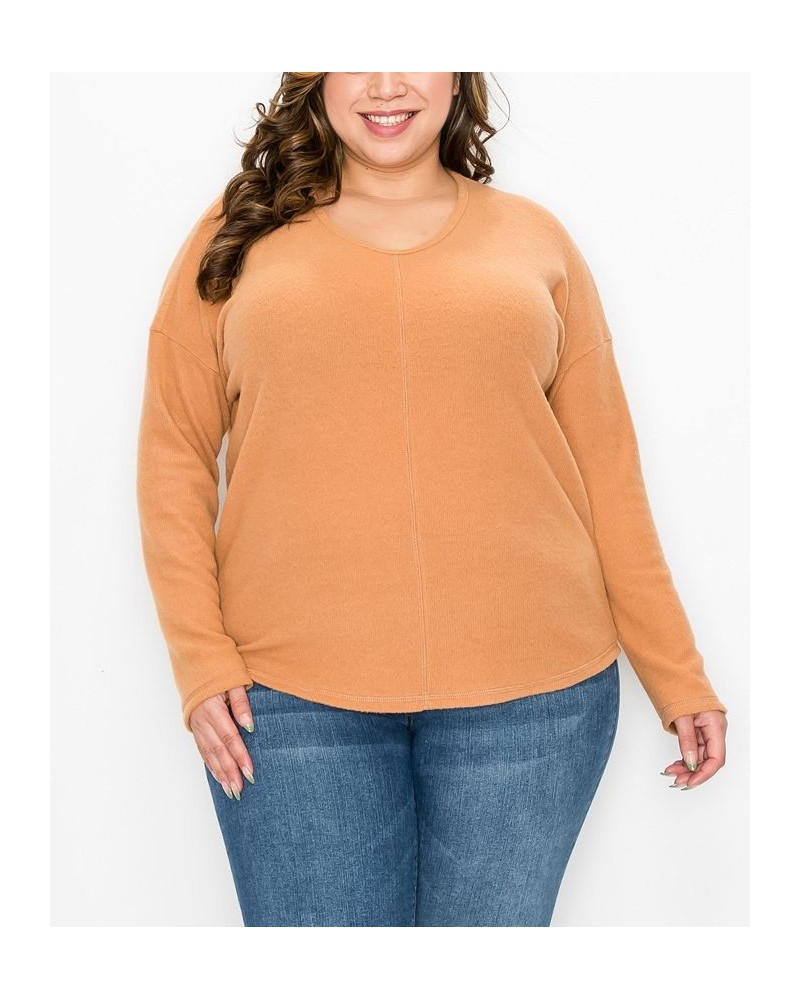 Plus Size Cozy Rib V-neck Dolman Top Brown $21.07 Tops