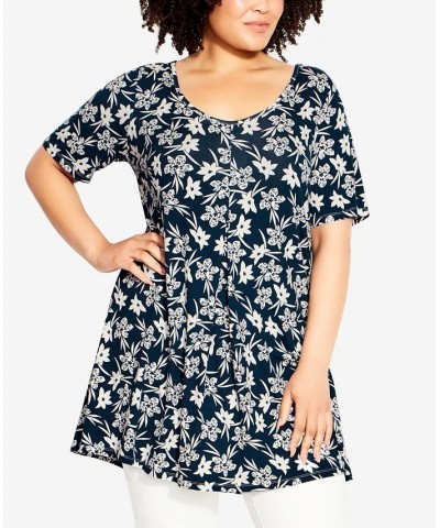 Plus Size Luv Pleat Print Tunic Freesia Floral $37.26 Tops