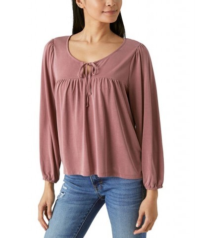 Women's Sandwash Scoop Neck Tie Front Top Brown $37.37 Tops