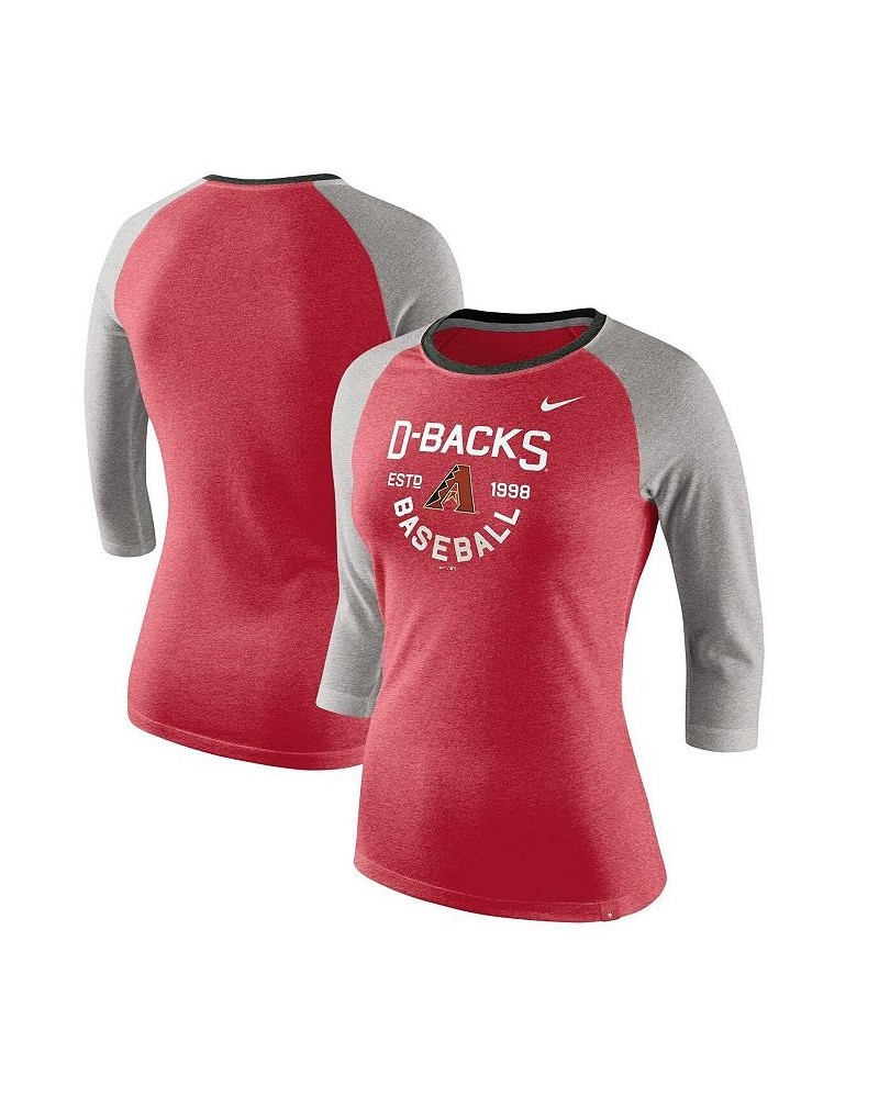 Women's Heathered Red Arizona Diamondbacks Tri-Blend Raglan 3/4-Sleeve T-shirt Heathered Red $27.49 Tops