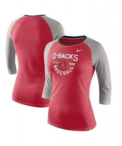 Women's Heathered Red Arizona Diamondbacks Tri-Blend Raglan 3/4-Sleeve T-shirt Heathered Red $27.49 Tops