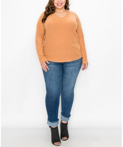 Plus Size Cozy Rib V-neck Dolman Top Brown $21.07 Tops