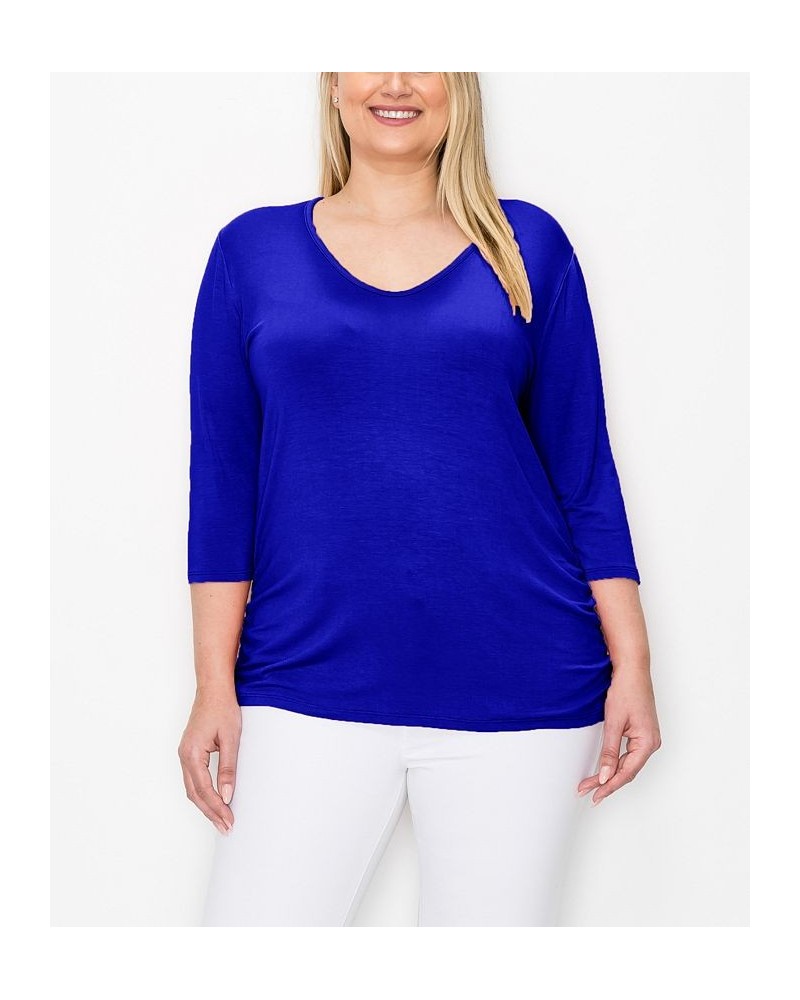 Plus Size V-neck Side Ruched 3/4 Sleeve Top Navy Vibrant $16.72 Tops