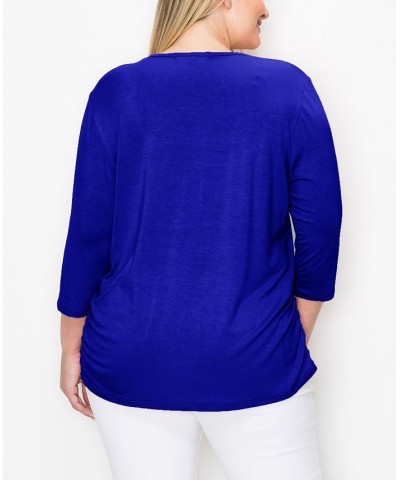 Plus Size V-neck Side Ruched 3/4 Sleeve Top Navy Vibrant $16.72 Tops