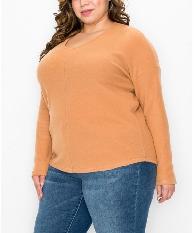 Plus Size Cozy Rib V-neck Dolman Top Brown $21.07 Tops