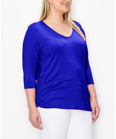 Plus Size V-neck Side Ruched 3/4 Sleeve Top Navy Vibrant $16.72 Tops