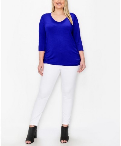 Plus Size V-neck Side Ruched 3/4 Sleeve Top Navy Vibrant $16.72 Tops