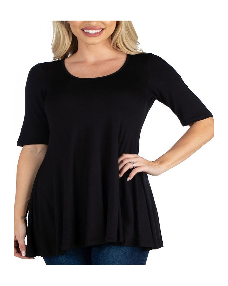 Women's Elbow Sleeve Swing Tunic Top Black $18.48 Tops